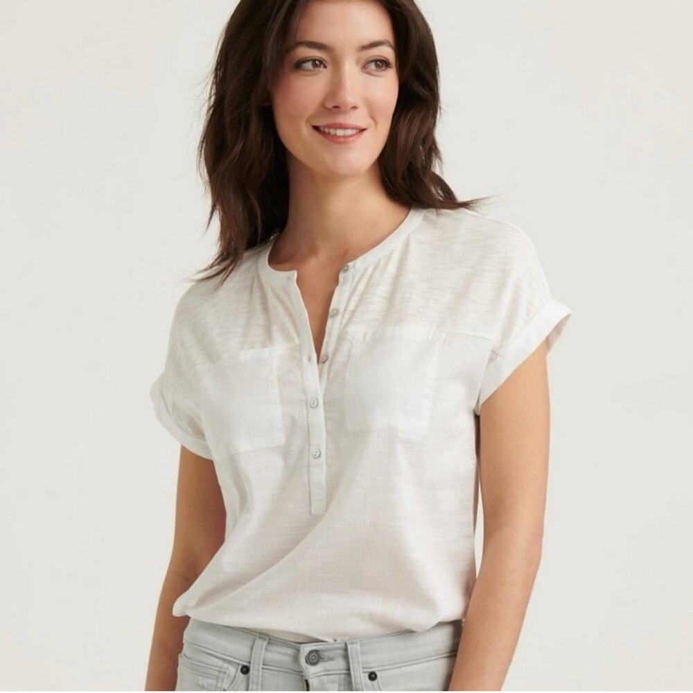Lucky Brand Mixed Media Short Sleeve Henley